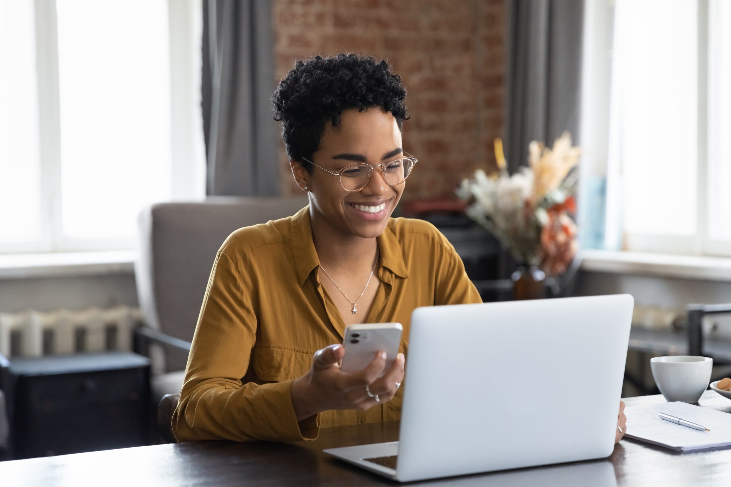 woman using computer