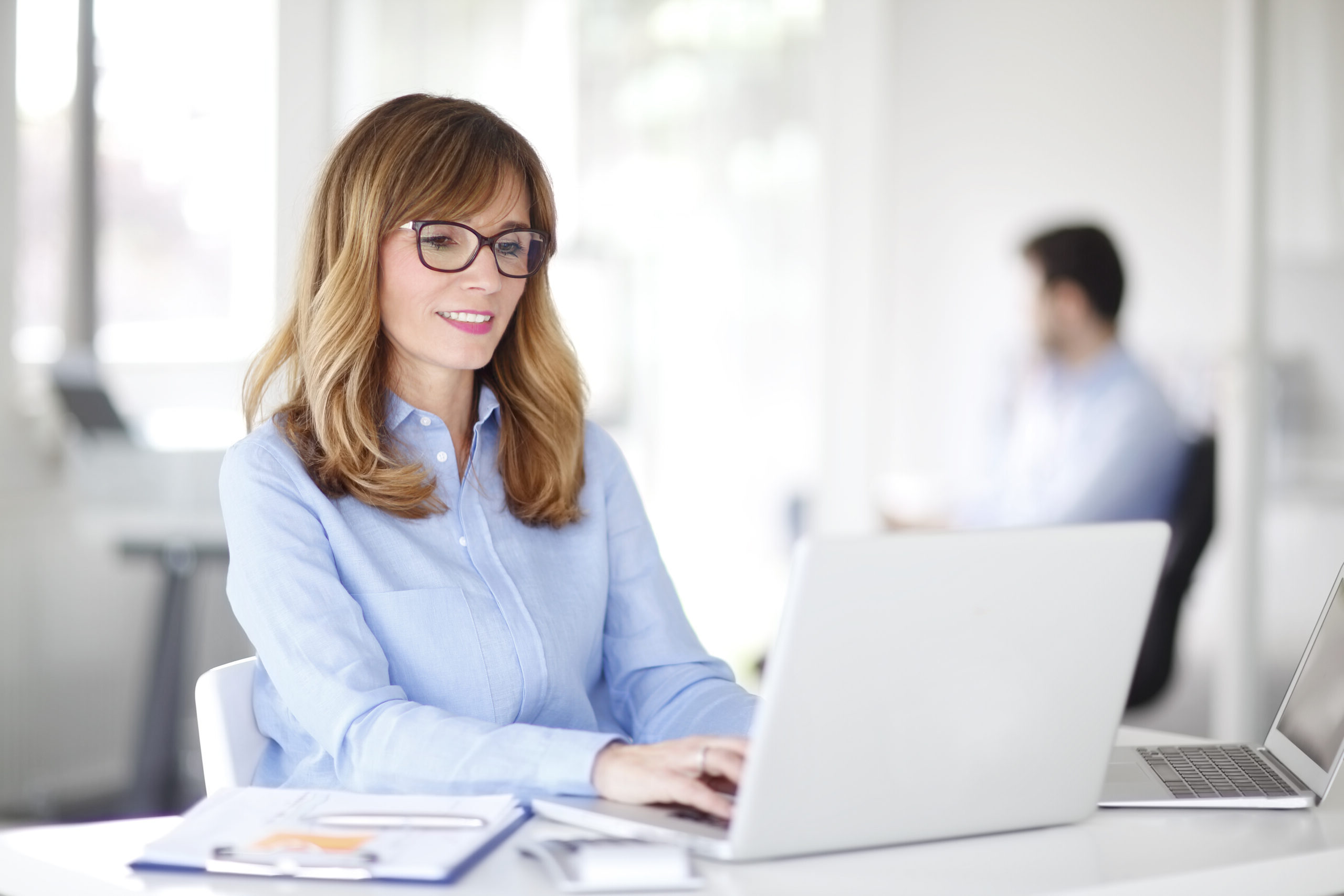 woman using computer